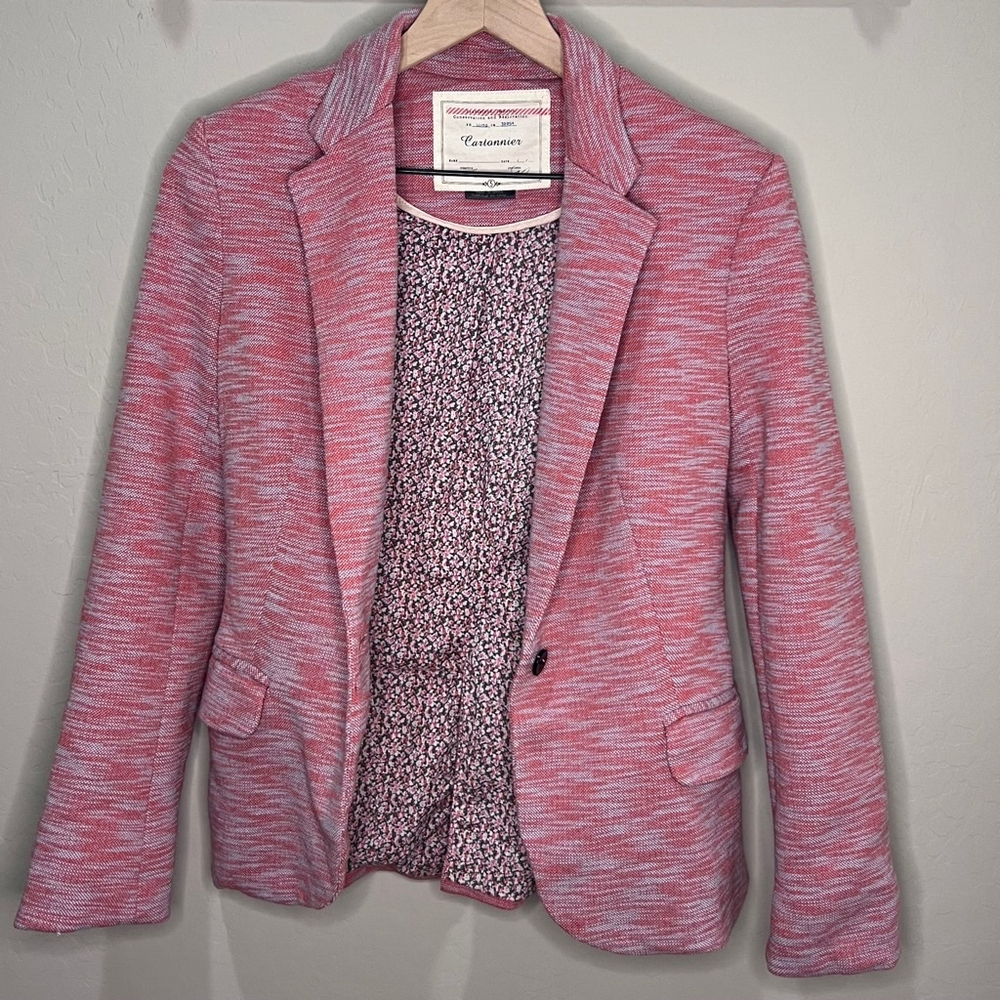 Anthropologie Blazer Jacket Cartonnier Pink Tonal Floral Inside Coat Cottagecore - Picture 2 of 11